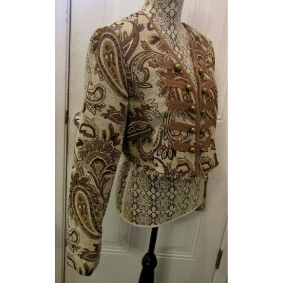 Adore Baroque Jacket NWT Inspired Khaki Paisley Cropped Raw Hem Retails $150 S - Picture 7 of 11